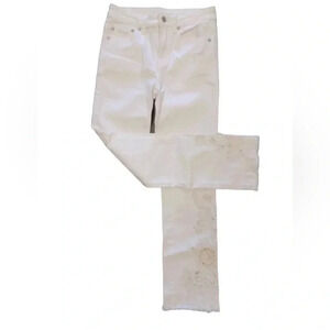 Free People Embroidered White Straight Leg Jeans Size  25